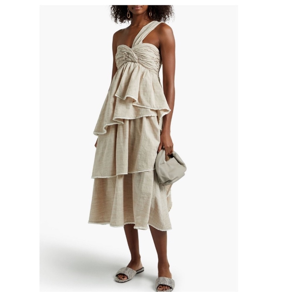 Cinq à Sept Cream One Shoulder Layered Sori Dress